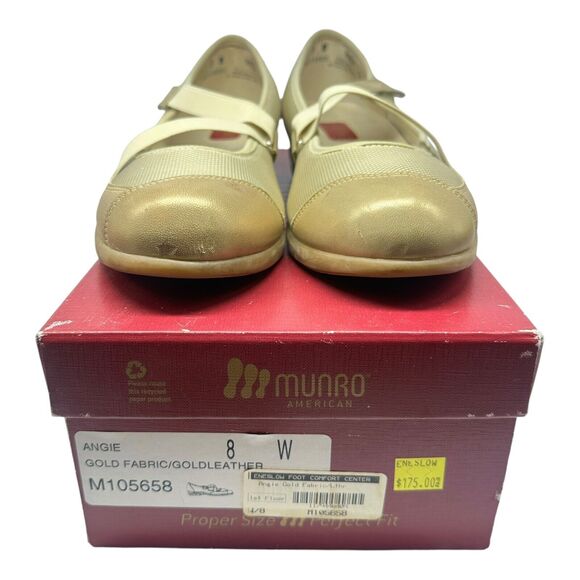 Munro American Comfort Mary Jane Size Wide Flats Gold Fabric & Leather 8 W - Picture 10 of 10